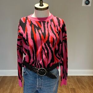 Bar lll pink black and red animal print cotton blend boxy sweater size S